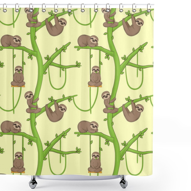 Personality  Seamless Sloth On Tree Patern Shower Curtains