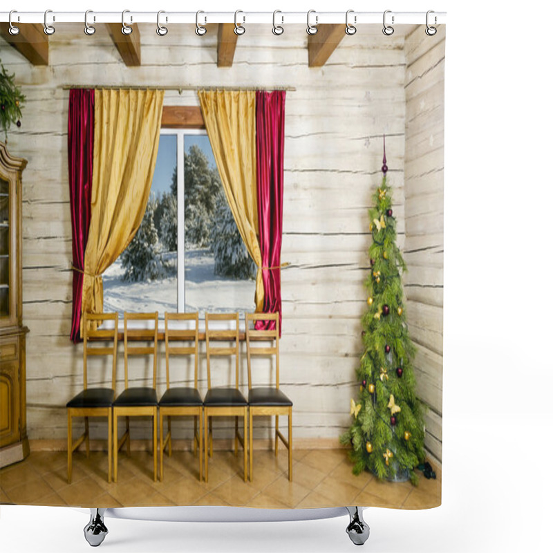 Personality  Christmas Room In Rural House Shower Curtains