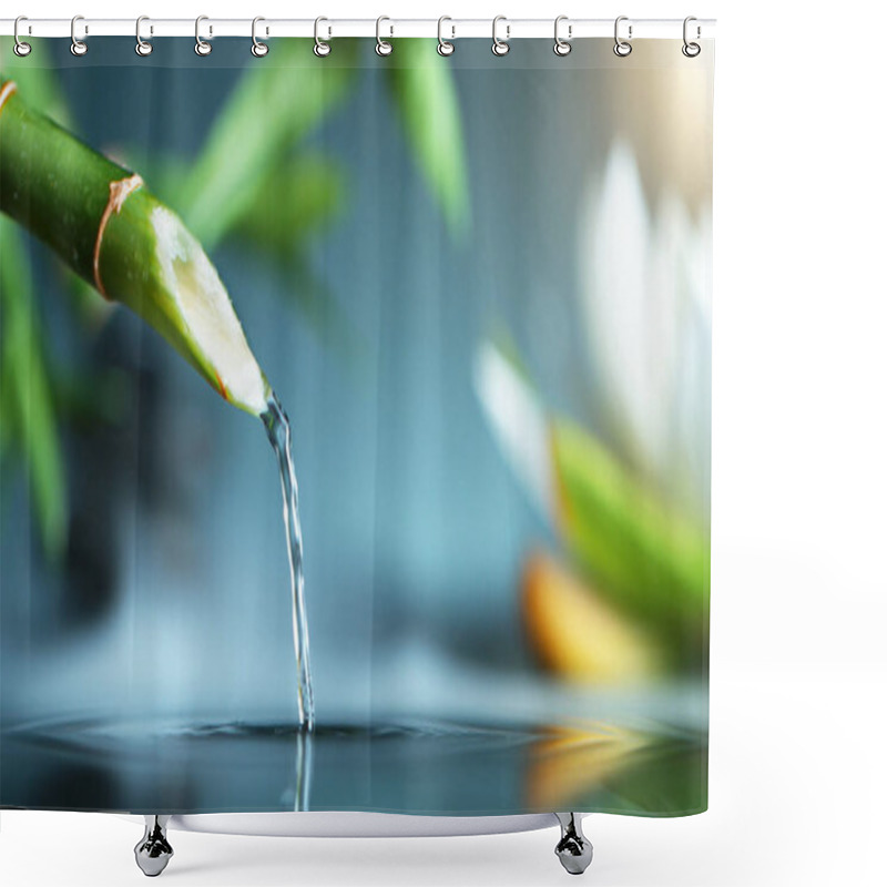 Personality  A Stream Of Water Flowing Out Of Bamboo Tube Shower Curtains