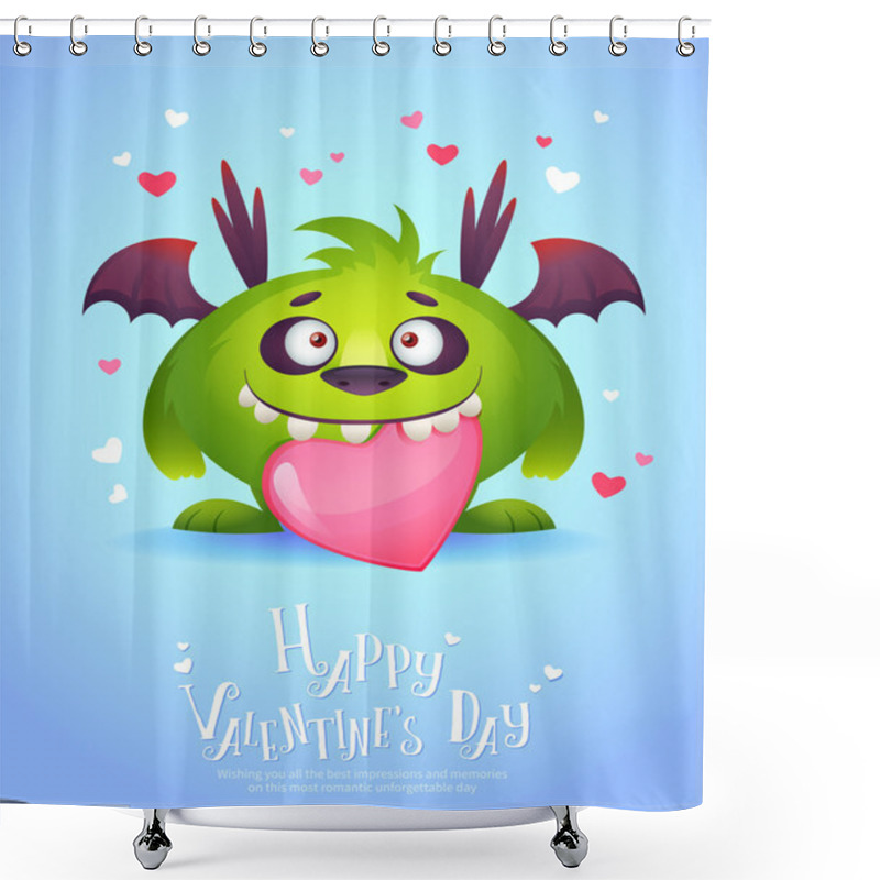 Personality  Cartoon Monster With A Heart Valentine Card Shower Curtains