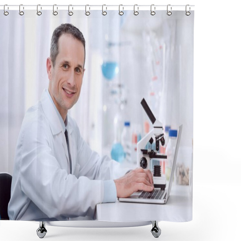 Personality  Scientist Using Laptop Shower Curtains