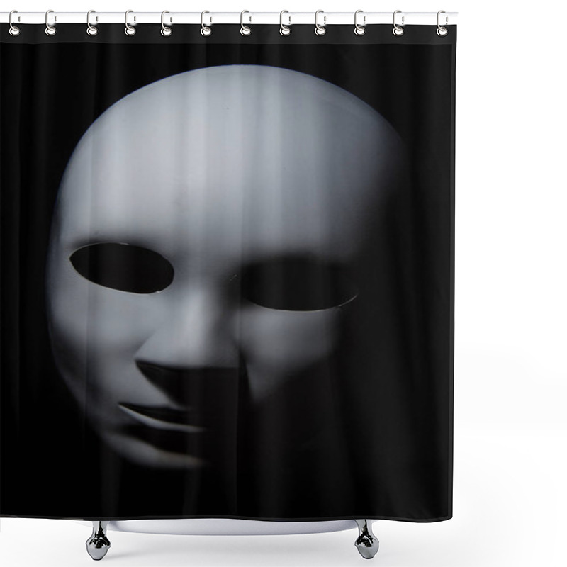 Personality  White Mask With Neutral Expression And Shadows On Dark Background. Shower Curtains