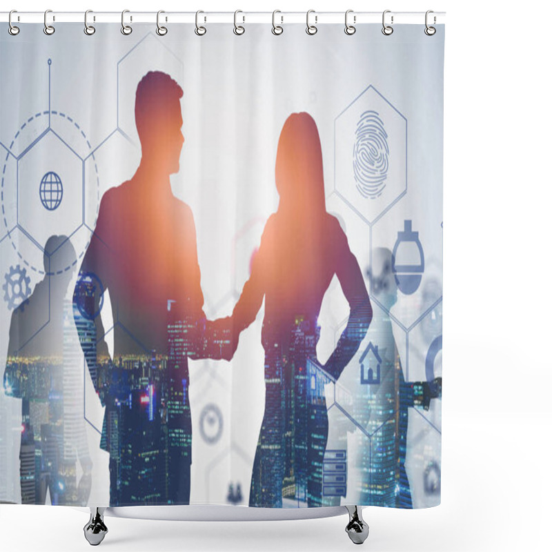 Personality  Man And Woman Shaking Hands, Hi Tech Interface Shower Curtains