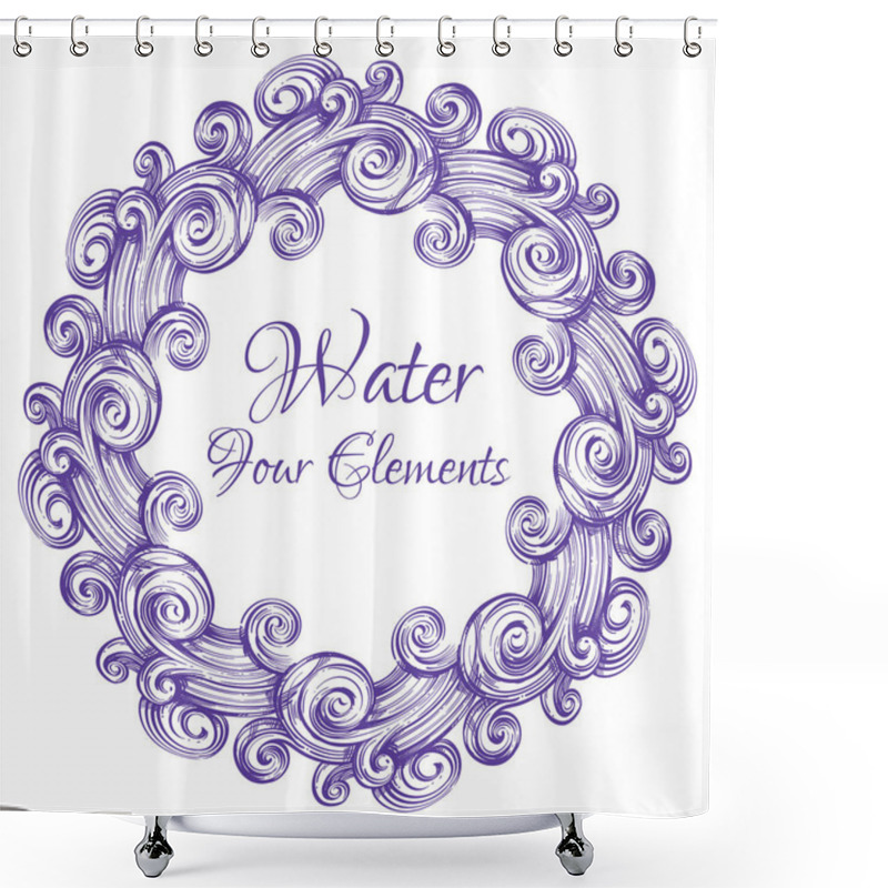 Personality  Four Elements, Water In Round Frame On White Background Shower Curtains