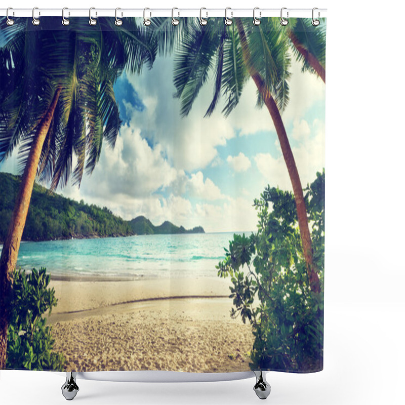 Personality  Sunset On Beach, Mahe Island, Seychelles Shower Curtains