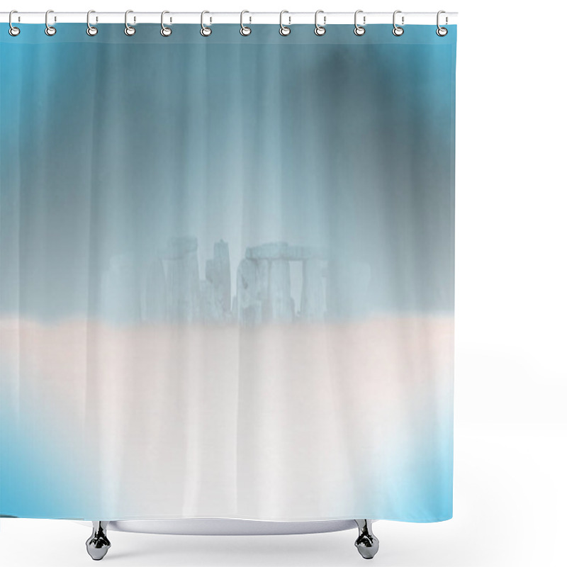 Personality  Surreal Landscape. Stonehenge In The Fog. 3D Rendering Shower Curtains