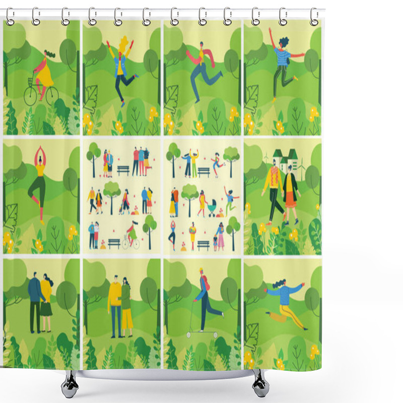 Personality  Vector Illustration Of People In Nature Posters Set Shower Curtains