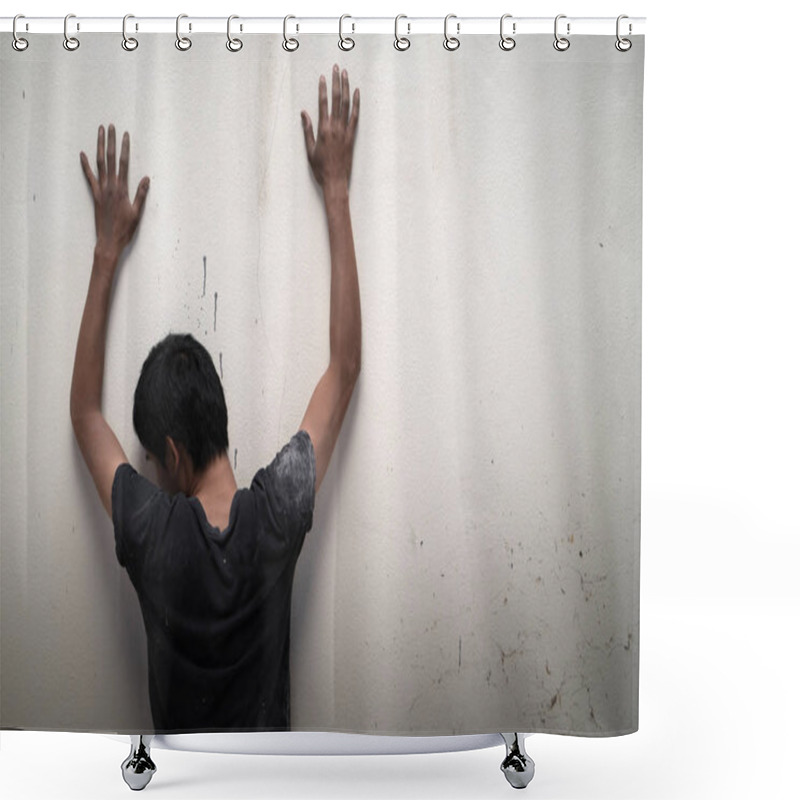 Personality  Man Show Hands Up Facing The Wall Shower Curtains