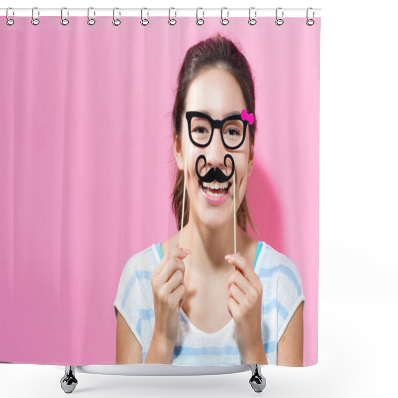 Personality  Young Woman Holding Paper Party Sticks Shower Curtains