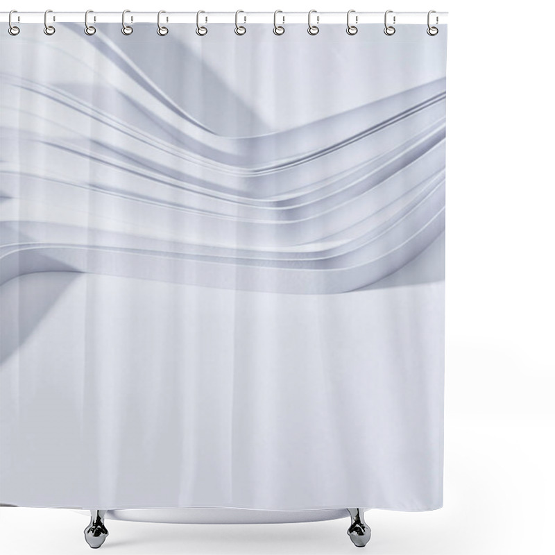 Personality  Close Up View Of Wavy Paper Stripes On White Background Shower Curtains