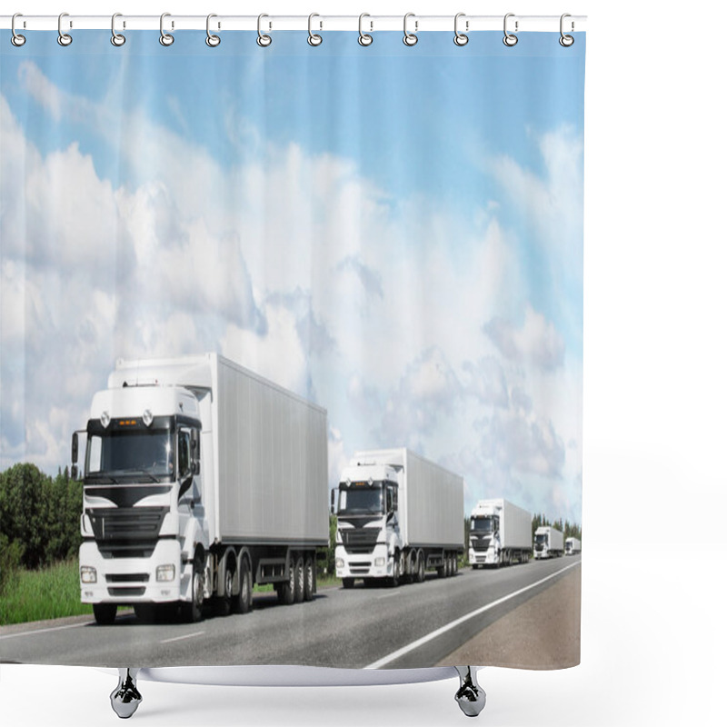 Personality  Caravan Of White Trucks On Highway Shower Curtains