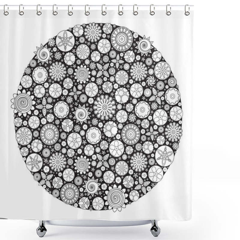 Personality  Circle Floral Ornament. Hand Drawn Art Mandala. Imitation Of Ink Shower Curtains