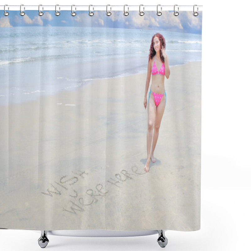 Personality  Beautiful Young Woman Enjoying A Day At The Beach Shower Curtains