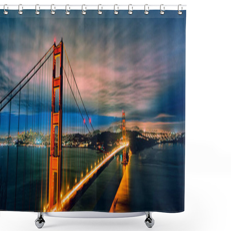 Personality  Panoramic View Of Golden Gate Bridge And San Francisco Lights Shower Curtains