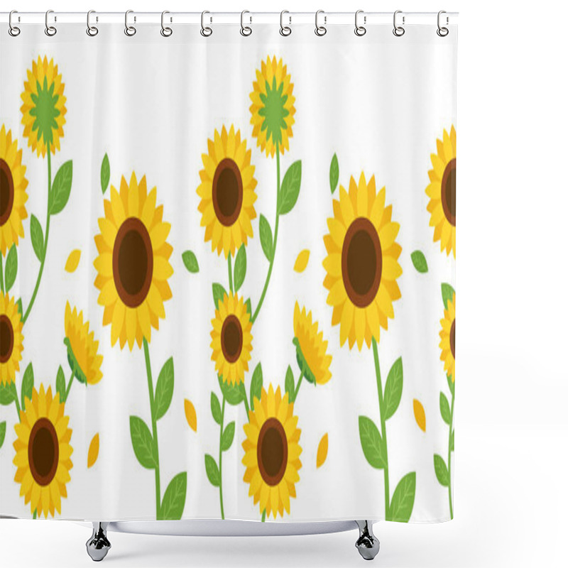 Personality  The Seamless Pattern Of Sunflowers And Leaves On Background. The Seamless Pattern Sunflower. Seamless Pattern Leaves. Shape Of Leaves.sunflowers On White Background. Sunflower In Flat Vector Style.  Shower Curtains