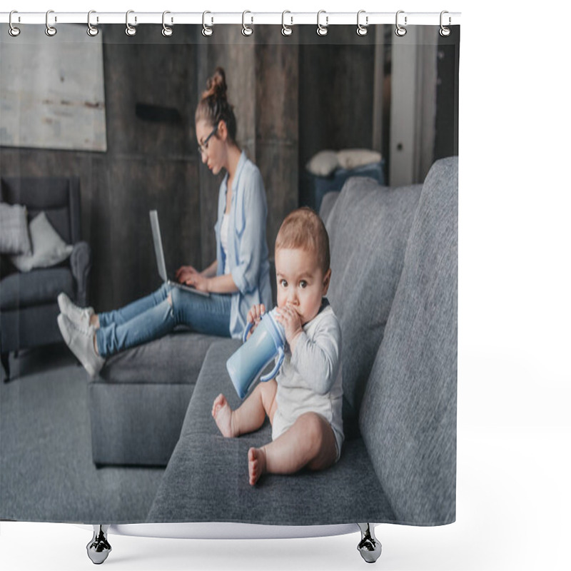 Personality  Mother With Little Boy At Home  Shower Curtains