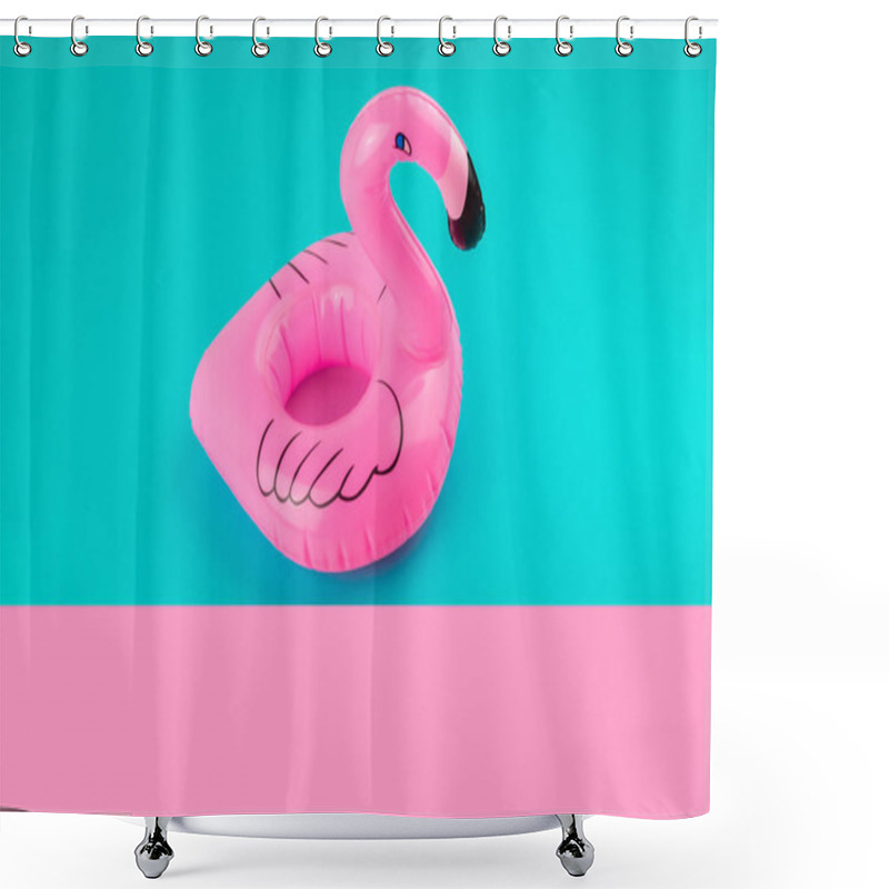 Personality  Inflatable Mini Flamingo On Pastel Blue And Pink Background. Pool Float Party, Trendy Summer Concept. Flat Lay, Copy Space. Shower Curtains