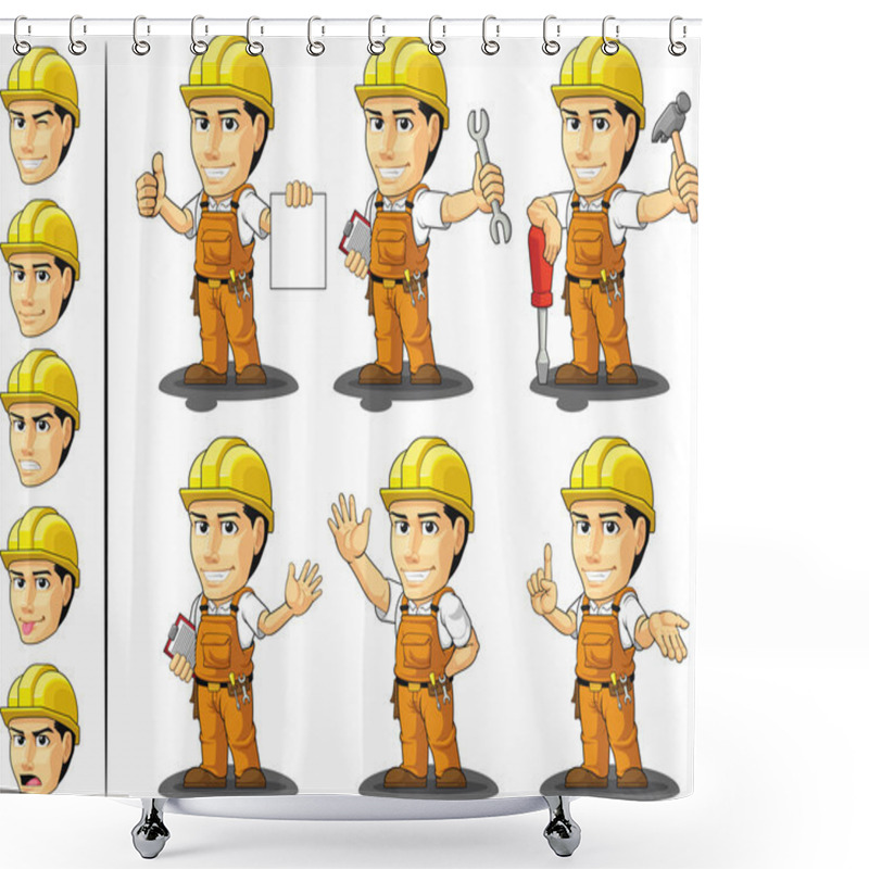 Personality  Industrial Construction Worker Mascot 2 Shower Curtains