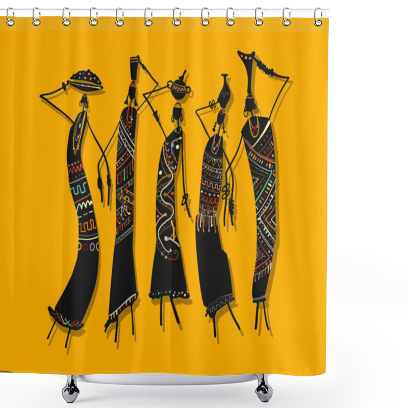 Personality  African Women With Jugs, Ornate Sketch For Your Design Shower Curtains