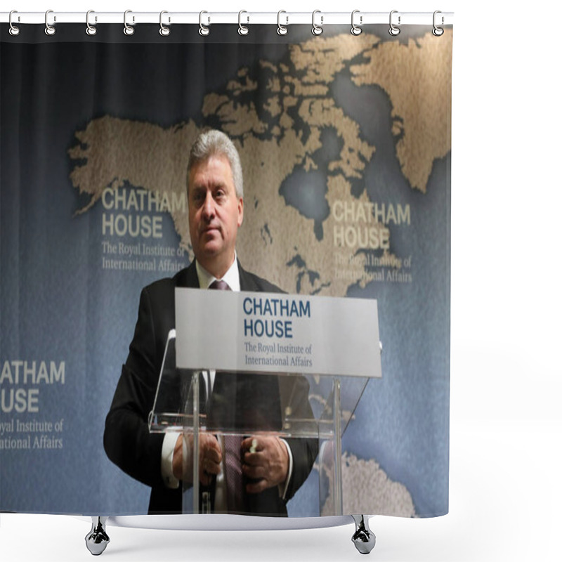 Personality  Gjorge Ivanov, President Of The Republic Of Macedonia, Speaking About The Challenges His Country Has Faced From High Levels Of Migration, At Chatham House In London On 1 November 2017. Shower Curtains