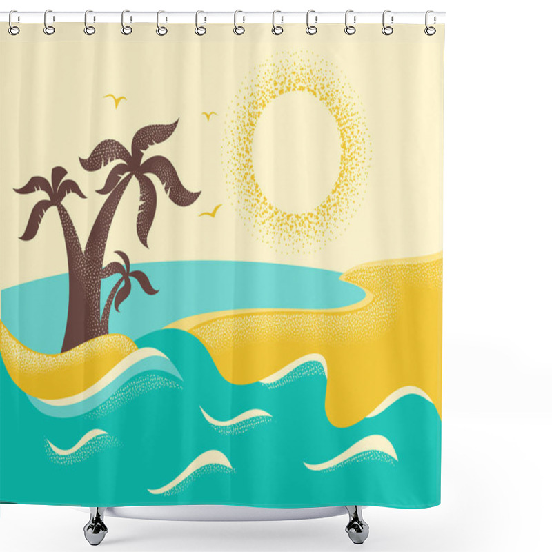 Personality  Big Ocean Wave And Tropical Island.Vector Nature Background  Shower Curtains