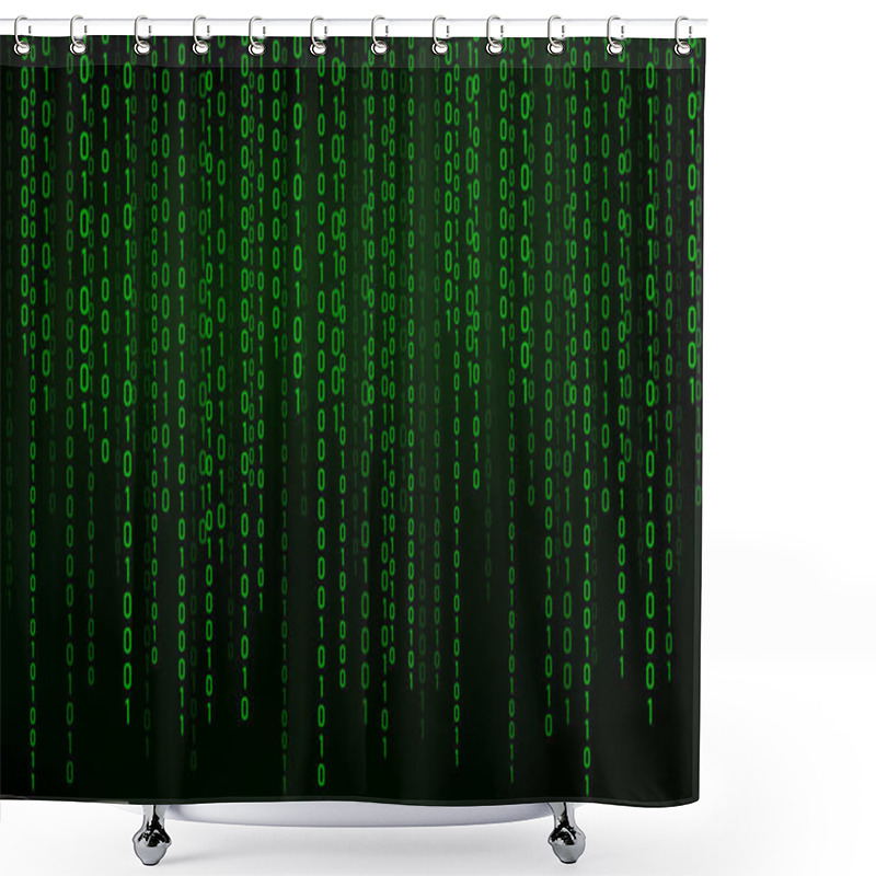 Personality  Green Matrix Background. Stream Of Binary Code. Falling Numbers On Dark Backdrop. Digital Computer Code. Coding And Hacking. Abstract Vector Illustration. Shower Curtains