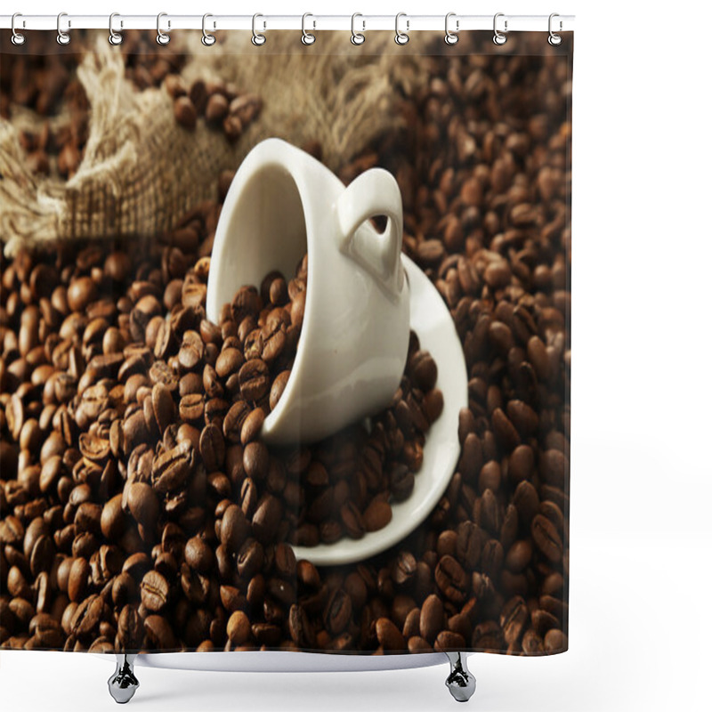 Personality  Cup With Coffee Beans, Close Up Shower Curtains