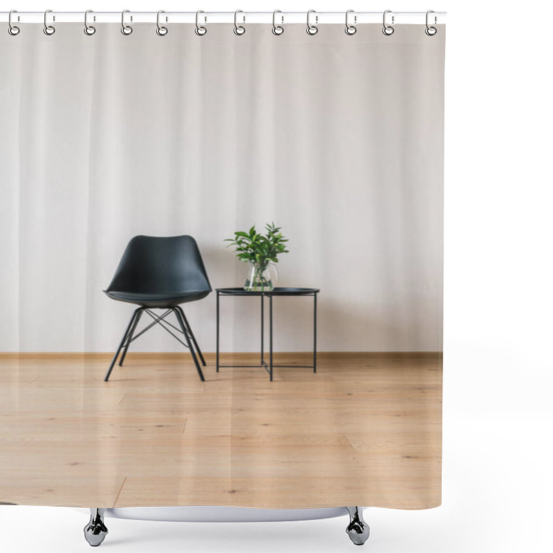 Personality  Black Coffee Table With Green Plant Near Modern Chair Shower Curtains