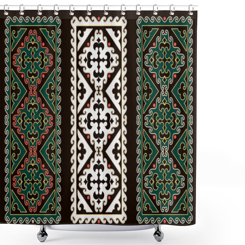 Personality  Asian Ornaments Collection. Historically Ornamental Of Nomadic People. It Based On Real-Kazakh Carpets Of Felt And Wool.  Shower Curtains