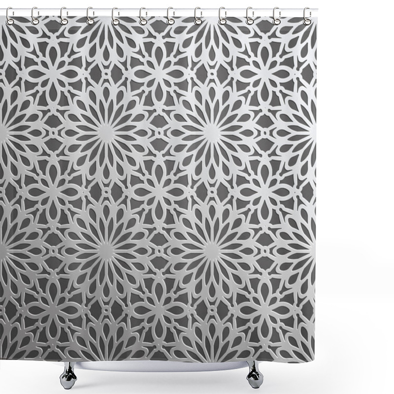 Personality  Silver Geometric 3d Vector Seamless Pattern. Tiled Background Wi Shower Curtains