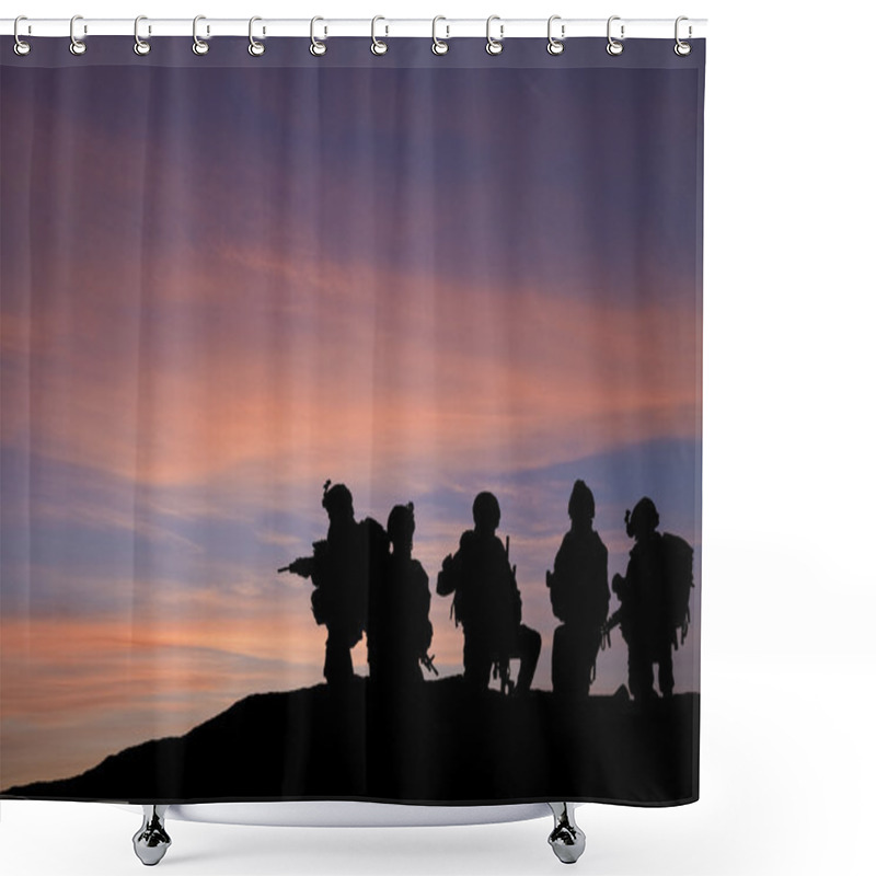 Personality  Silhouette Of Modern Troops In Middle East Silhouette Against Be Shower Curtains