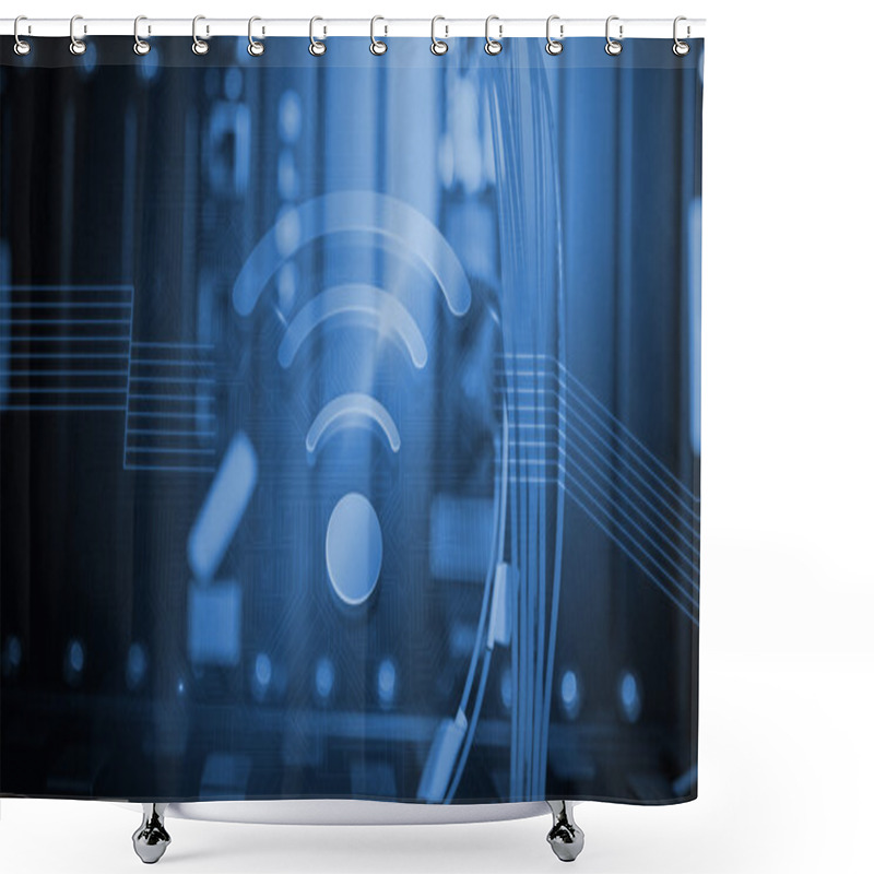 Personality  Shiny Wifi Icon On Black Background Shower Curtains