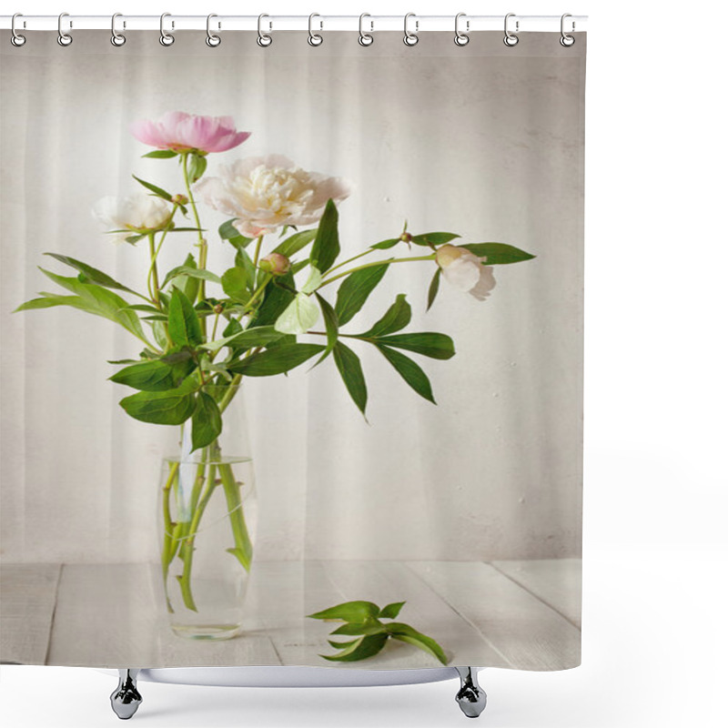 Personality  Bouquet Of  Pale Peonies In  Vase Shower Curtains