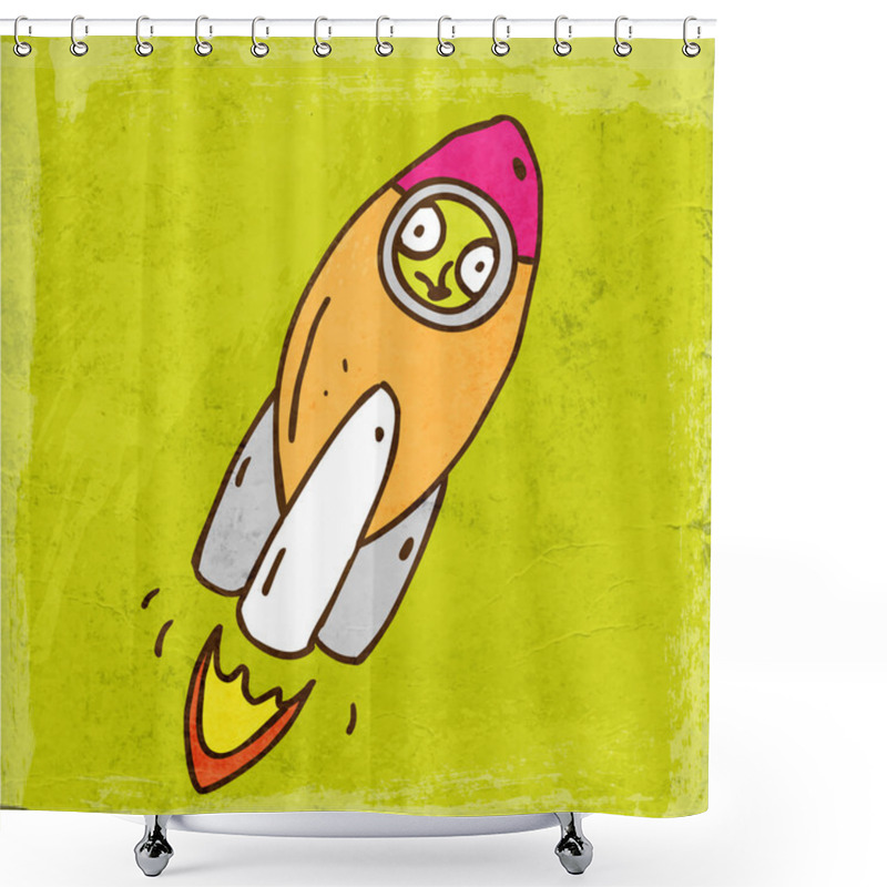 Personality  Space Rocket With Alien. Shower Curtains