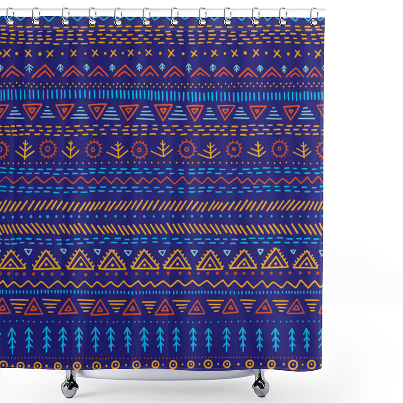 Personality  Vector Seamless Pattern With Ethnic Tribal Hand-drawn Trendy Orn Shower Curtains