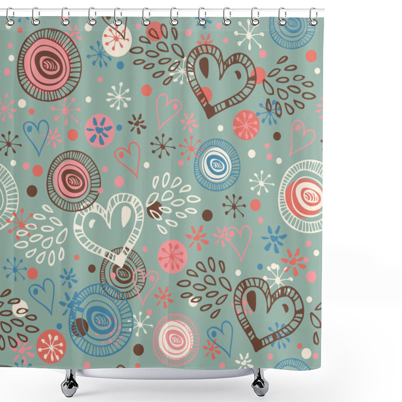 Personality  Abstract Doodle Seamless Background With Hearts. Endless Scribble Pattern Shower Curtains