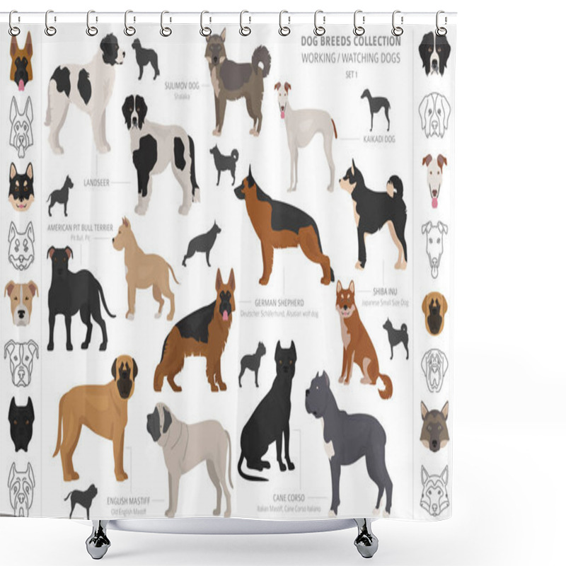 Personality  Working, Service And Watching Dogs Collection Isolated On White. Shower Curtains