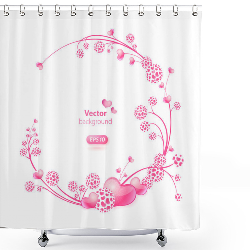 Personality  Abstract Vector Round Frame With Hearts And Floral Ornaments. Shower Curtains