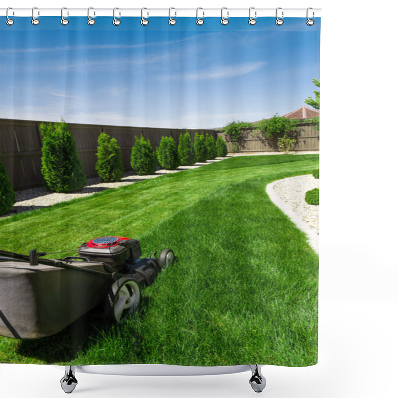 Personality  Mowing Backyard Lawn Shower Curtains