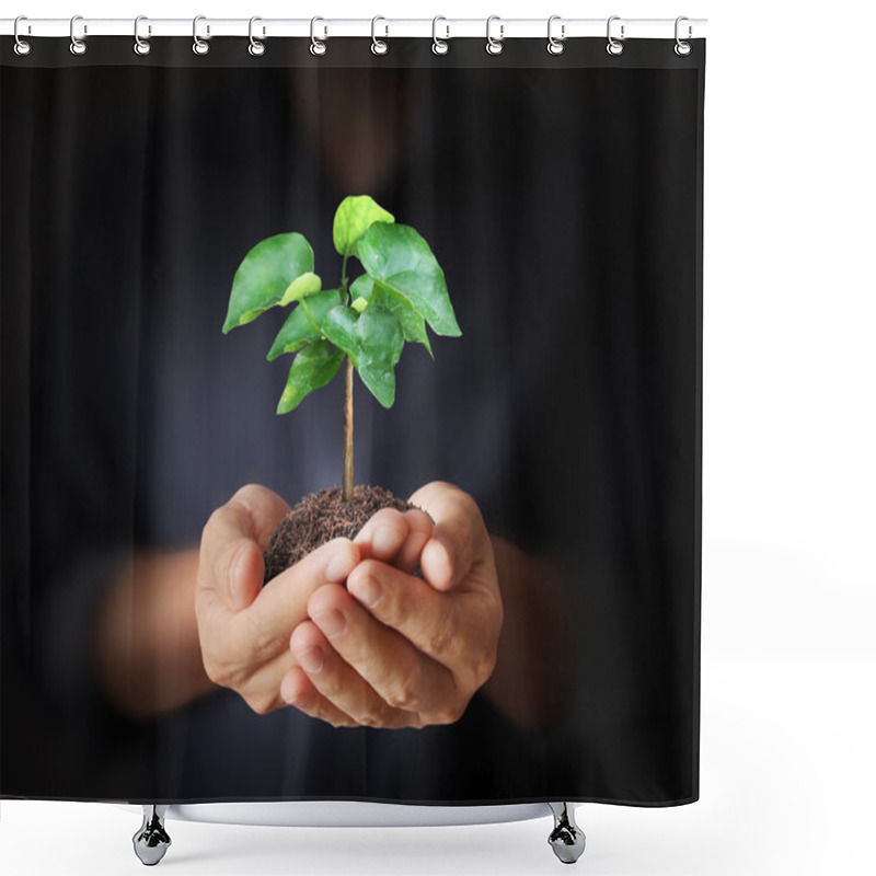 Personality  Man Hands Holding Plant Shower Curtains