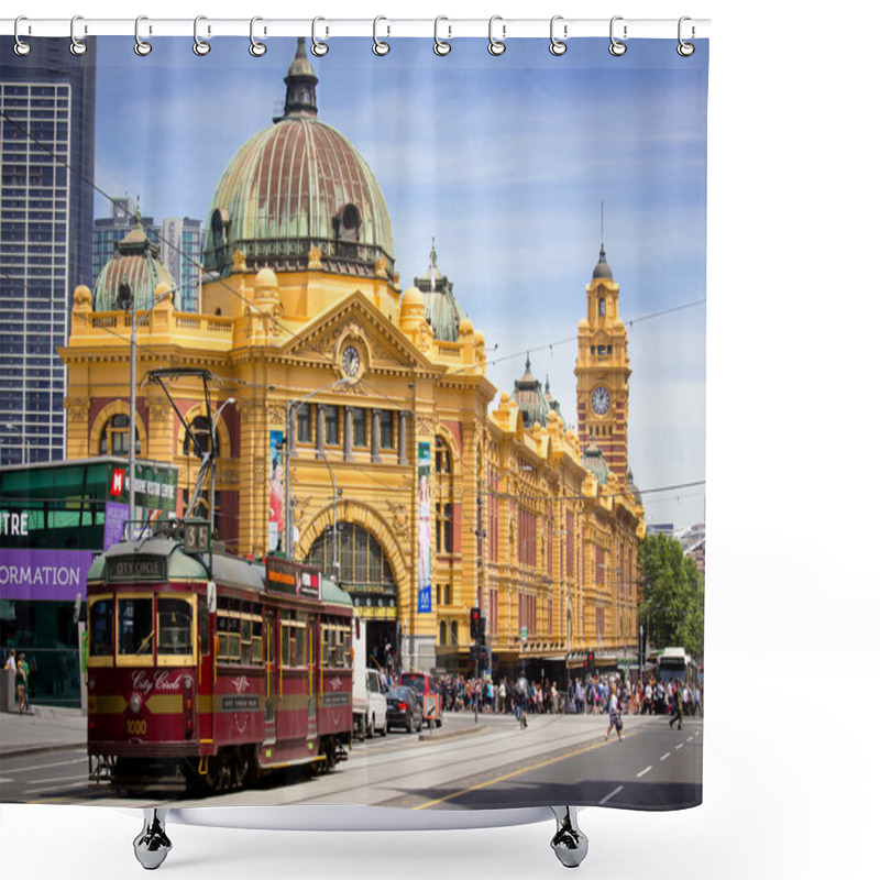 Personality  MELBOURNE, AUSTRALIA - OCTOBER 29: Iconic Flinders Street Station Shower Curtains