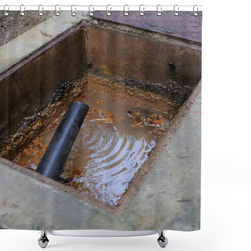 Personality  The Worker Clears The Clogged Sewer Drain Using Drain Clog Remover Shower Curtains