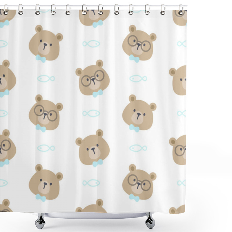 Personality  Cute Bear With Glasses And Bow Tie Seamless Background Repeating Pattern, Wallpaper Background, Cute Seamless Pattern Background Shower Curtains