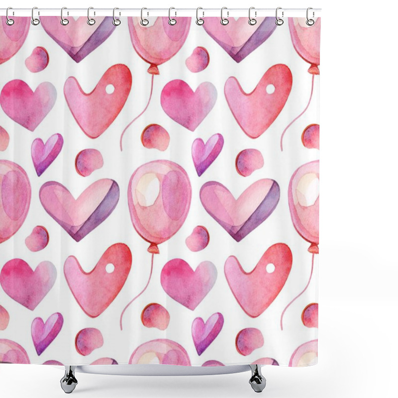 Personality  This Design Showcases A Cheerful Arrangement Of Pink And Purple Hearts And Balloons, Perfect For Celebrations Like Birthdays Or Valentine's Day. The Playful Pattern Adds A Fun Touch To Any Project. Shower Curtains