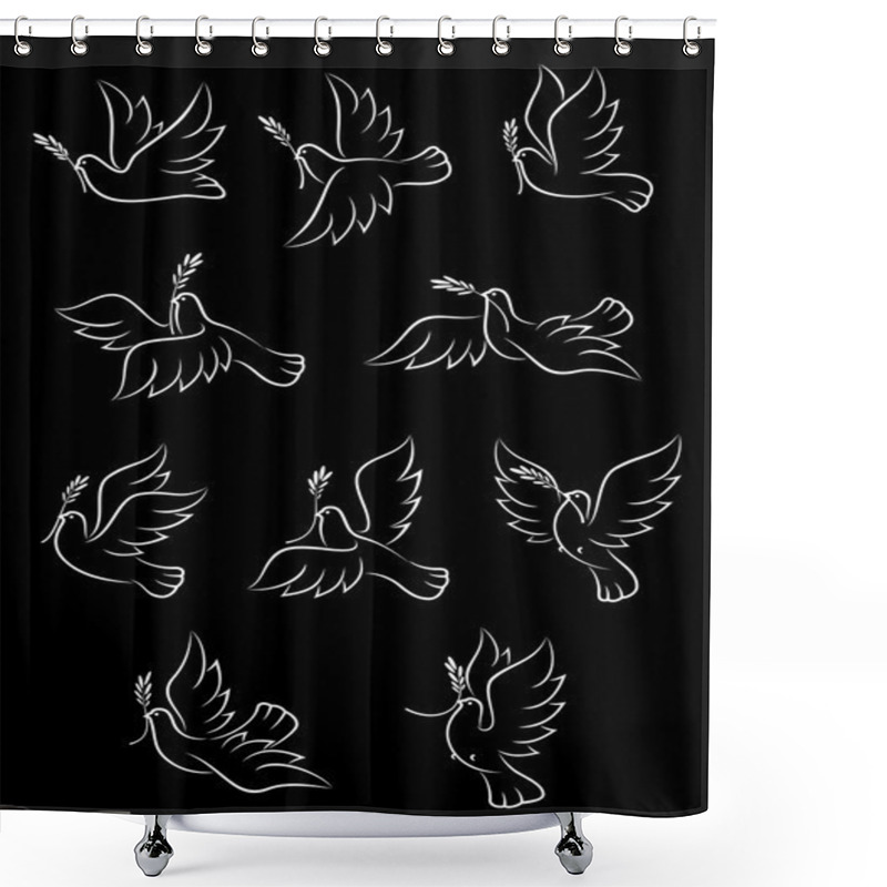 Personality  Flying Doves With Olive Tree Branches Shower Curtains