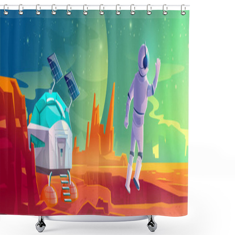 Personality  Astronaut On Alien Planet Landscape, Colonization Shower Curtains