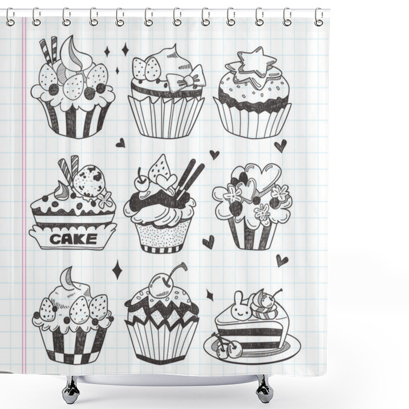 Personality  Doodle Cupcake Set Shower Curtains