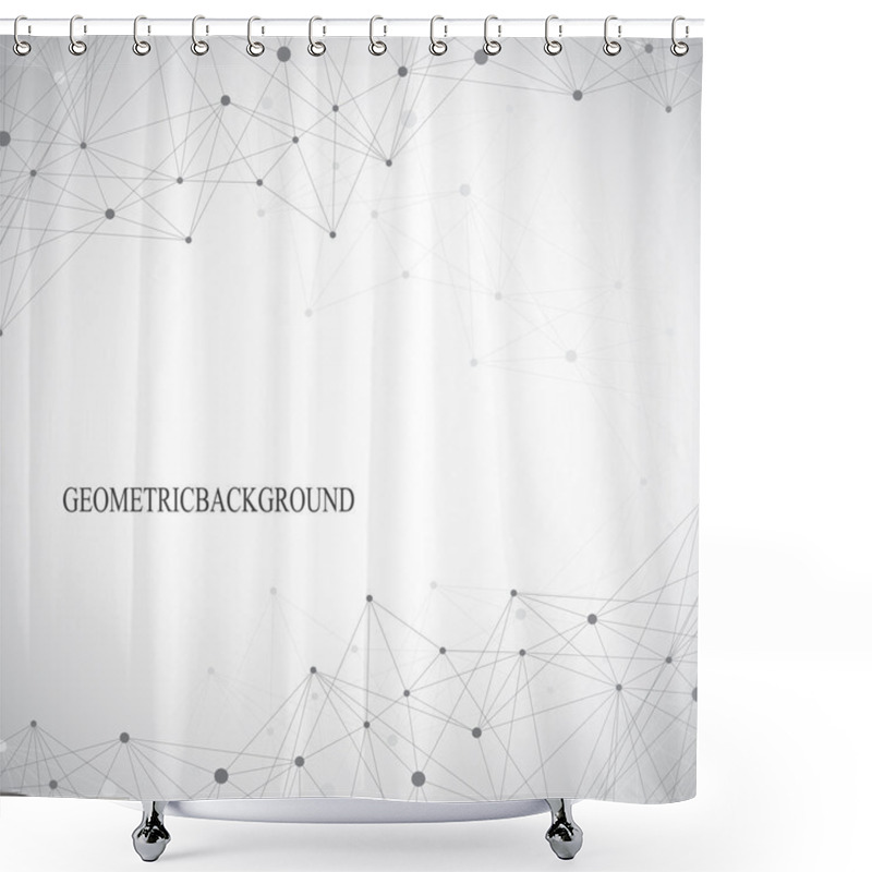 Personality  Geometric Abstract Grey Background With Connected Lines And Dots. Medicine, Science, Technology Backdrop For Your Design. Vector Illustration Shower Curtains