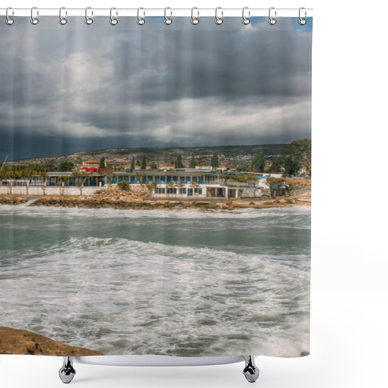 Personality  Houses And Trees Near Mediterranean Sea In Cyprus Shower Curtains