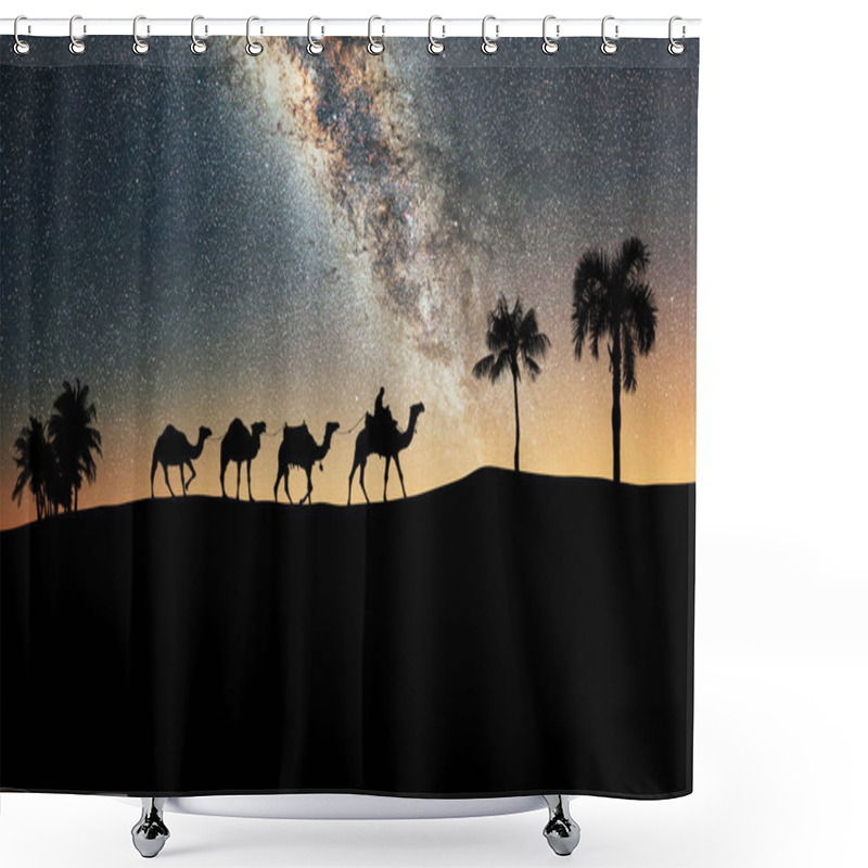 Personality  Camel Caravan Moving In The Sahara Desert At Night Shower Curtains